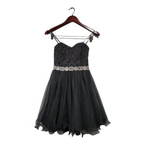 City Studio Black Prom Party Dress Juniors 1 Sleeveless Lined Chiffon Lace Tulle